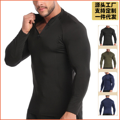 2025跨境健身服男拉链立领PRO紧身衣篮球训练跑步运动服同款