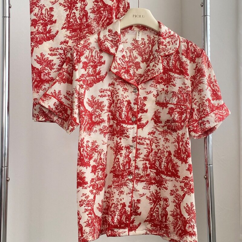 2026新款冰丝睡衣女春夏女款网红风长袖夏款红色国风家居服套装