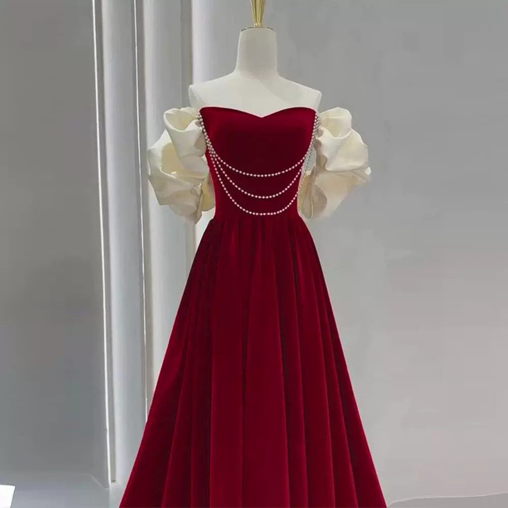 丝绒敬酒服新娘2026新春秋冬酒红色结婚小个子平时可穿订婚礼服裙