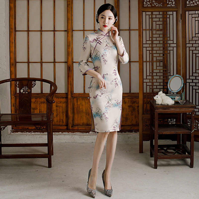 2026款旗袍春秋冬季七分袖韵味上海优雅阔太太优雅连衣裙礼服女装