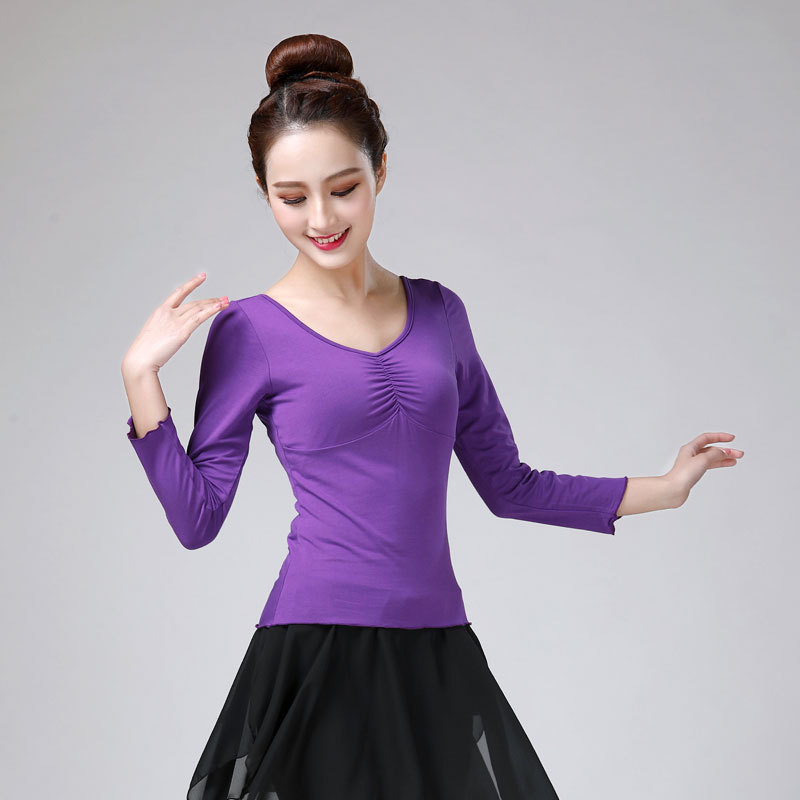 瑜伽服上衣女莫代尔健身房运动长袖修身跑步服舞蹈练功服形体服