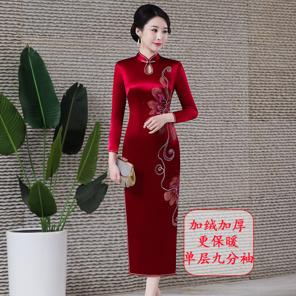 2022结婚旗袍复古七分袖礼服