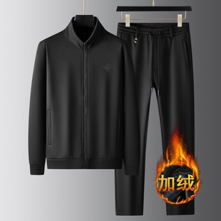 运动男装套装冬季开衫外套中年爸爸两件套加绒加厚男士休闲套装09