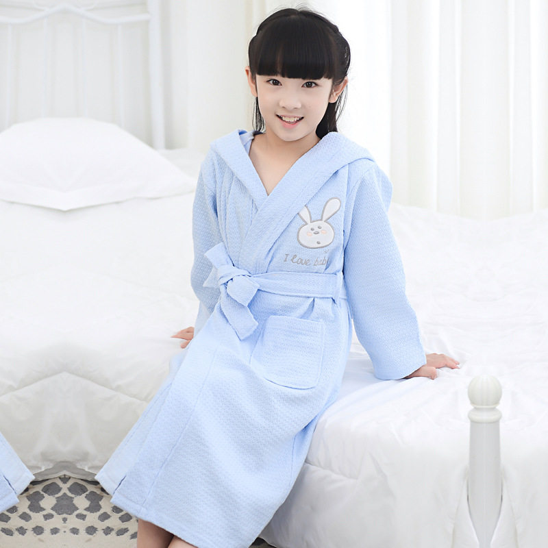 儿童浴袍纯棉薄款华夫格吸水游泳浴衣2026夏男女宝宝卡通带帽睡衣