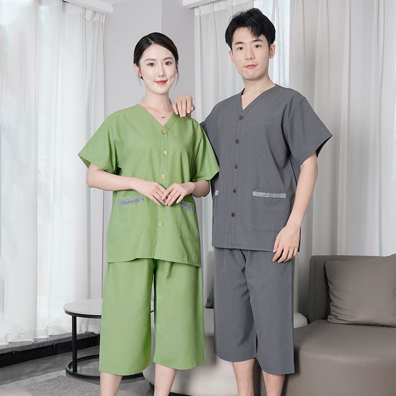 汗蒸服针灸前后开衫开扣理疗按摩客人专用衣服刮痧服开背艾灸刮痧