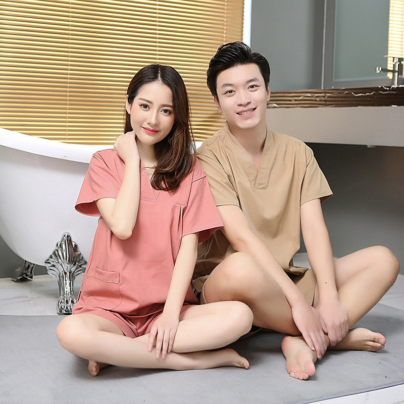 男女套头棉麻汗蒸服推拿按摩服美容服洗浴衣浴场浴池足浴衣