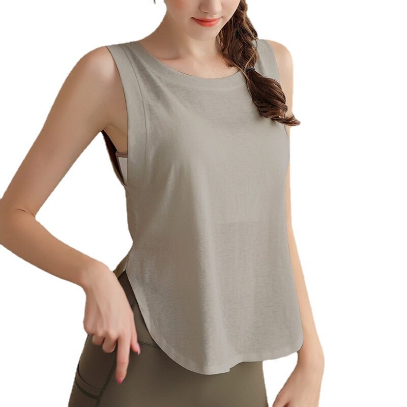 SNOWFLAKE COTTON LOOSE SPORTS VEST WOMENS RUNNING LONG BLOUSE FITNESS BREATHABLE PILATES YOGA SLEEVELESS TOP
