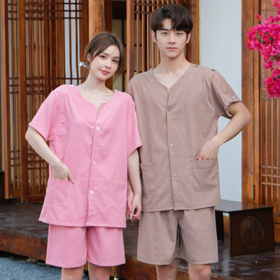 前后开扣艾灸服棉质按摩足疗服男女肩开针灸理疗服袖开刮痧推油服