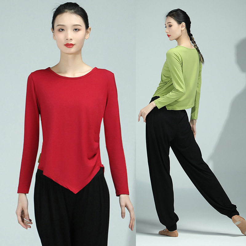 舞蹈服女中国古典现代舞服装黑色长袖莫代尔跳舞练功服女哈灯笼裤