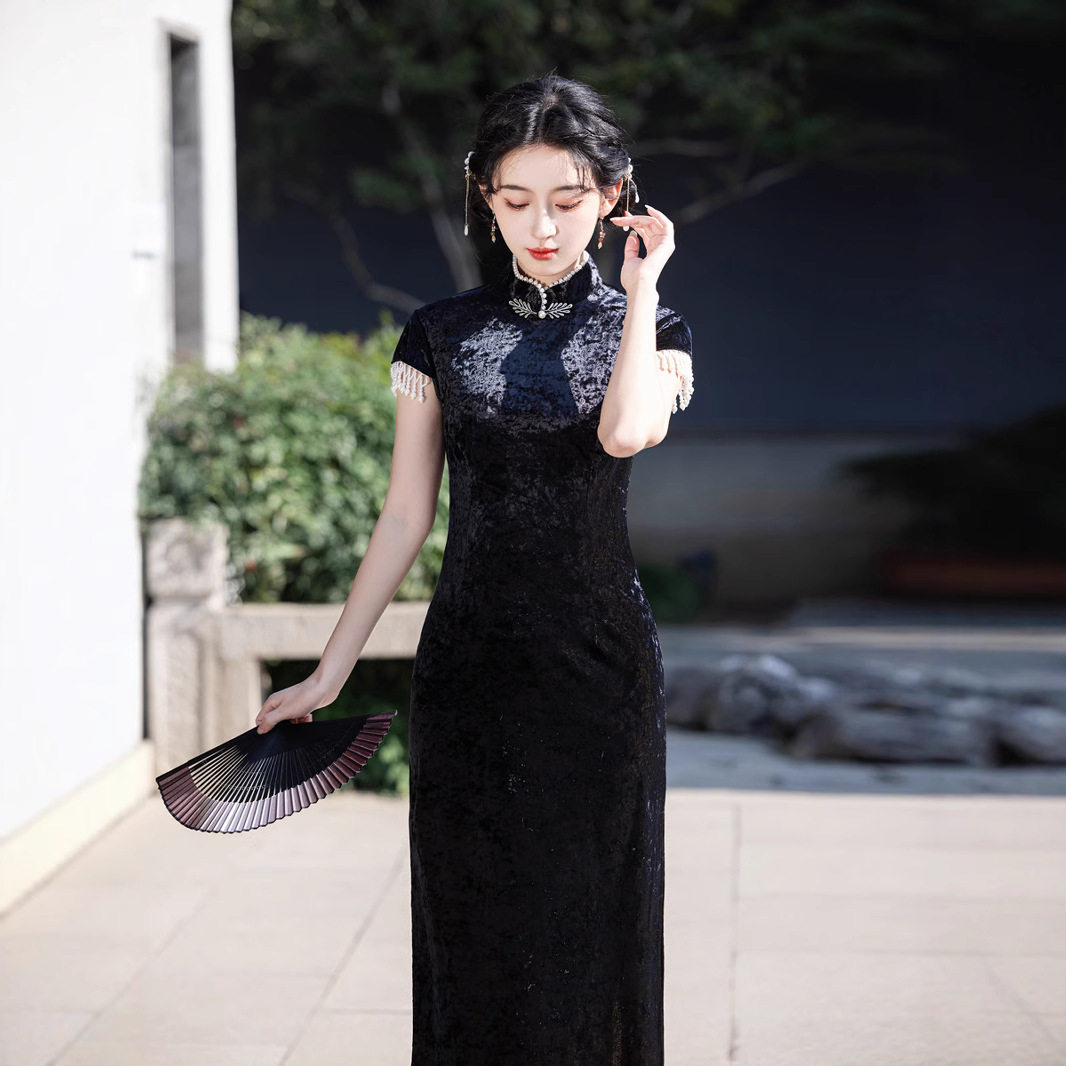黑色新中式旗袍2026新款女夏季改良复古高端气质民国风礼服连衣裙