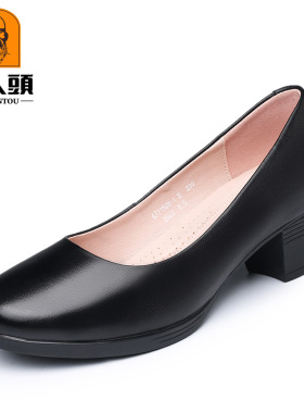 LRT老人头妈妈鞋软底皮鞋女粗跟鞋中跟舒适百搭防滑女鞋真皮跨境