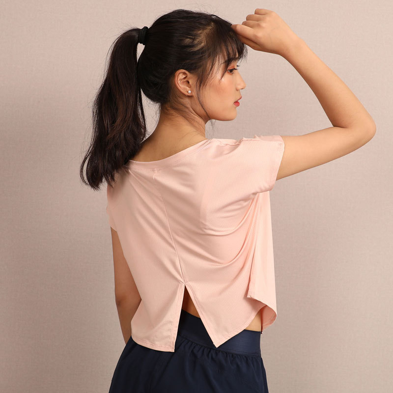 开叉大码T恤女网眼运动短袖宽松健身衣半截袖瑜伽服上衣