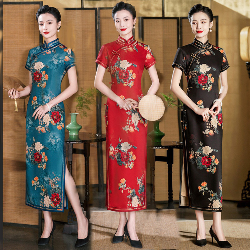 传统国风中式长款改良旗袍年轻款少女复古修身民国老上海日常可穿