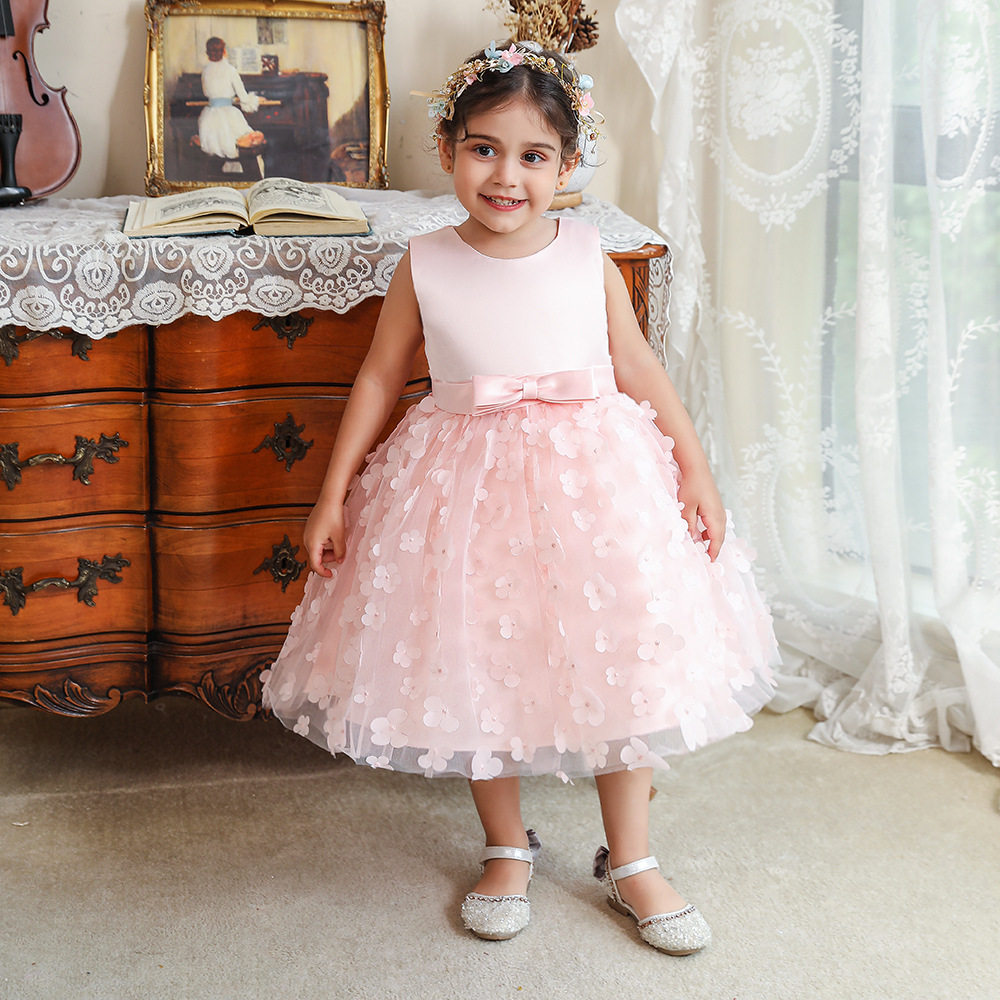 女童礼服裙 儿童礼服花瓣时尚纱裙小女孩宝宝一周岁晚礼服公主裙