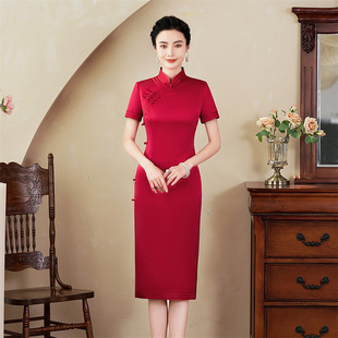 真丝旗袍新式改良版中长款桑蚕丝礼服年轻款少女复古中国风连衣裙