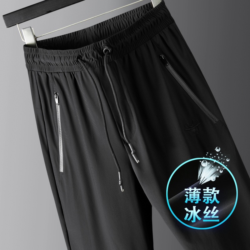 2025夏季薄款休闲裤超薄透气爸爸冰丝裤子宽松直筒中年男士运动裤