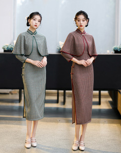 2026年春秋冬款七分袖长款两件套套装中老年款气质改良旗袍连衣裙