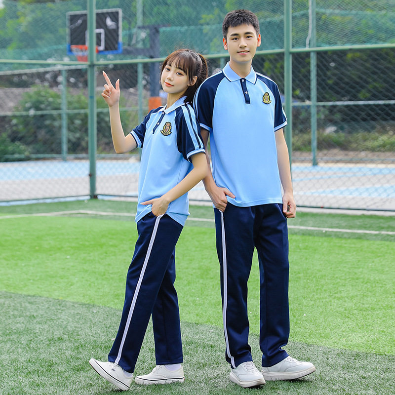 夏季初中学生小学年级段服短袖校服短袖班服夏装蓝白高中校服套装