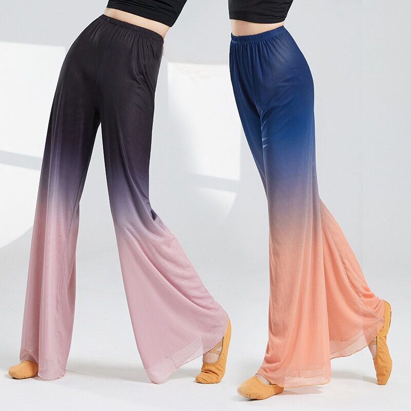 现舞裤子网纱裤宽松阔腿裤中国风飘逸古典舞裤舞蹈表演裤渐变