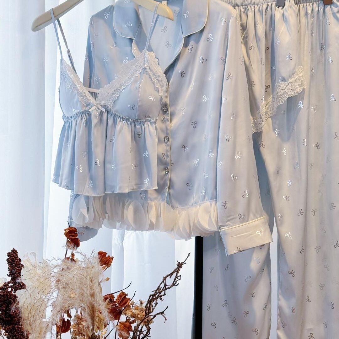 长袖睡衣胸薄款性感情趣冰丝吊带四件套家居服女士2026夏季套装