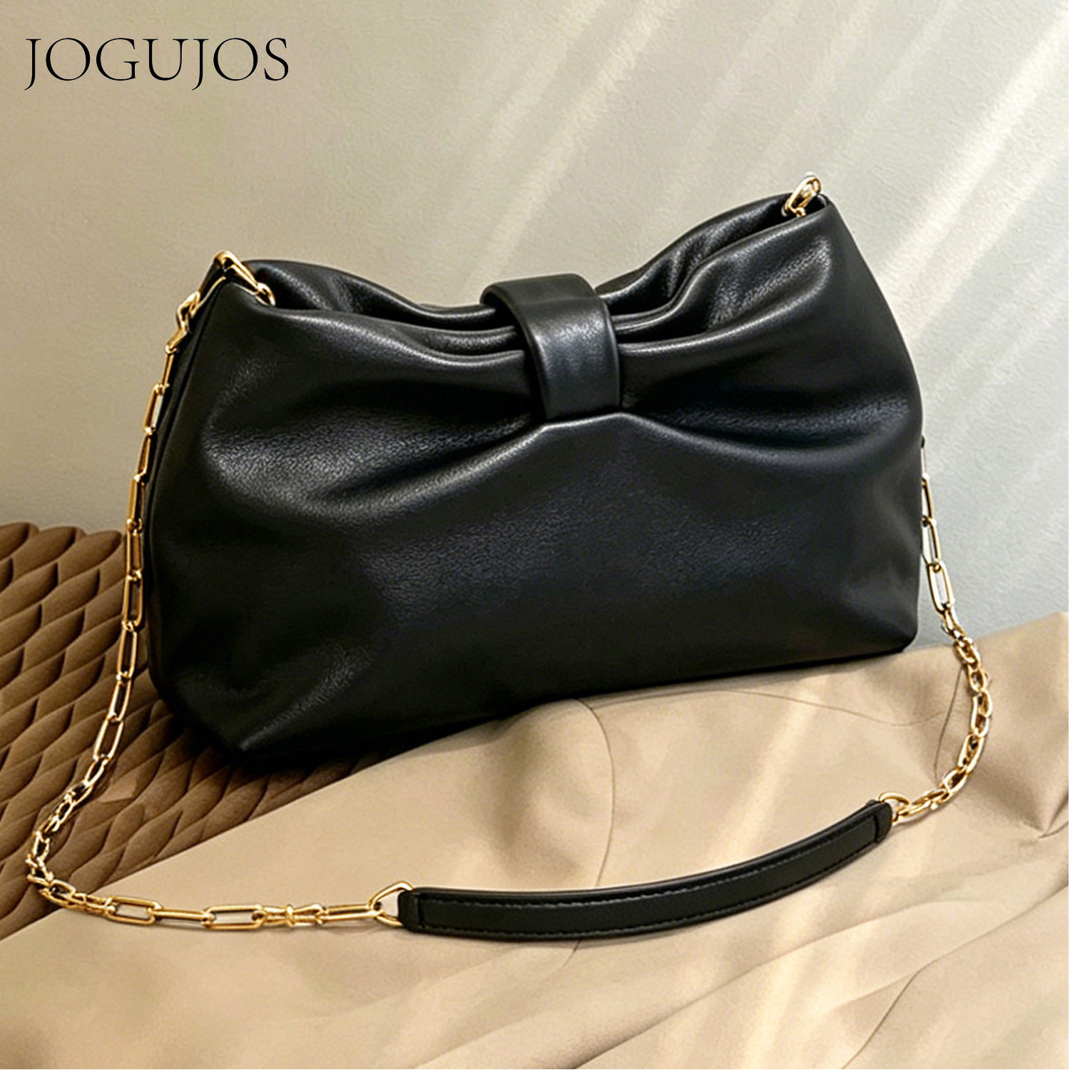 JOGUJOS蝴蝶结肩包女包颜值时尚小众斜挎包轻奢真皮链条包跨境
