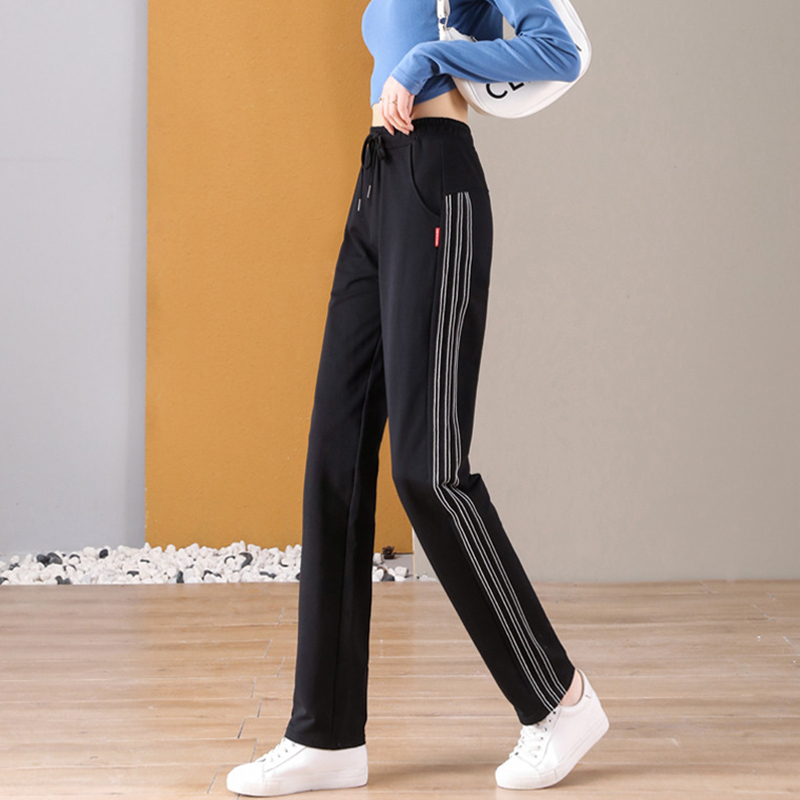 三条杠运动裤女春秋冬款加绒中高腰宽松直筒长裤子女学生休闲卫裤