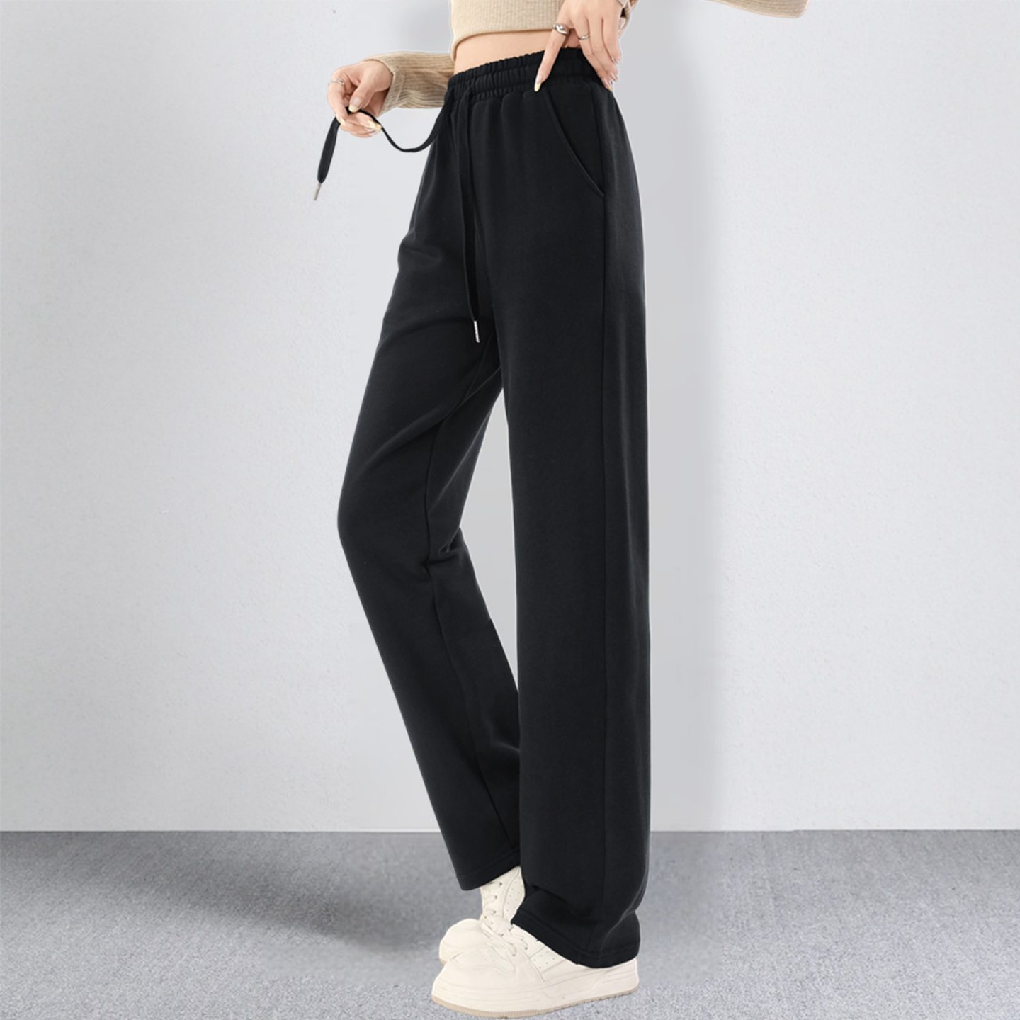 全棉直筒运动裤女长裤秋冬2025新款加绒纯棉卫裤女大码休闲女裤子