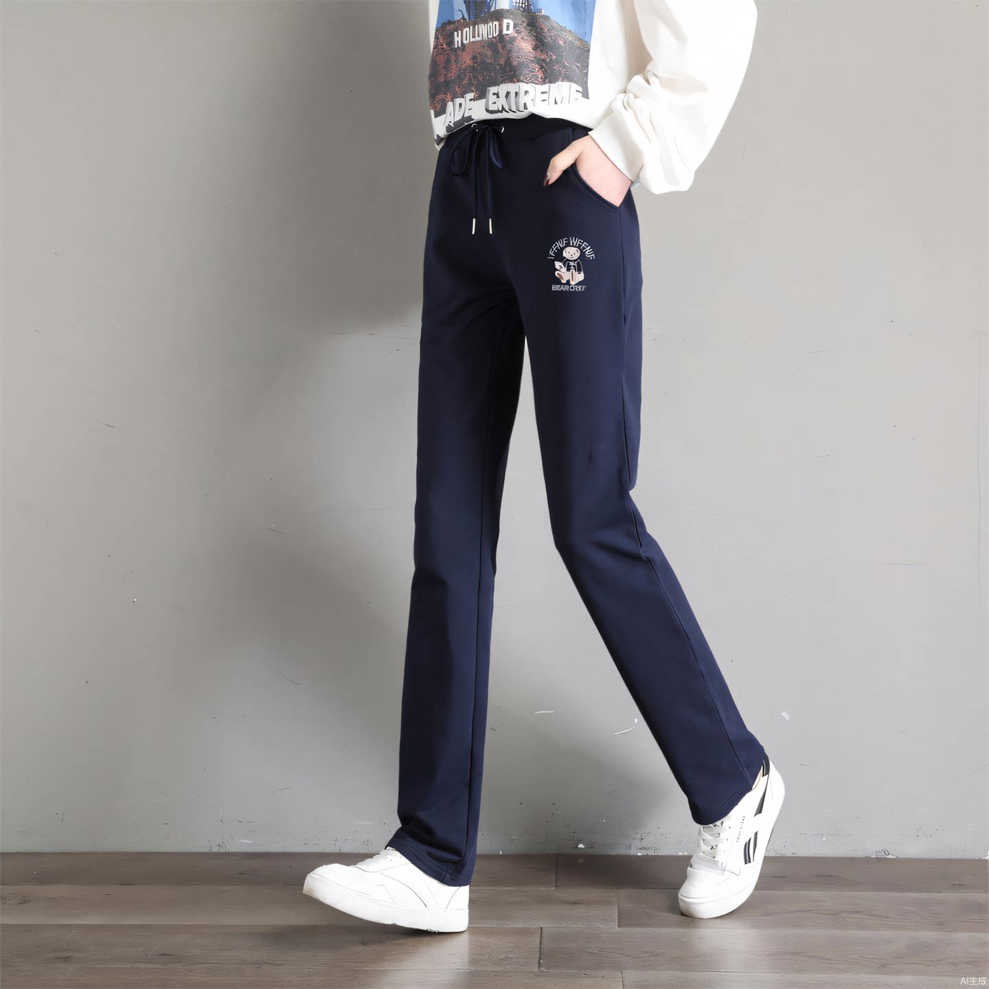 小熊运动裤女春秋夏季薄款直筒休闲裤子少女高中初中学生纯棉卫裤