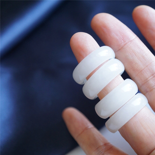 缘物和田玉白玉戒指吉祥玉石青海料扳指情侣对戒指环首饰男女款