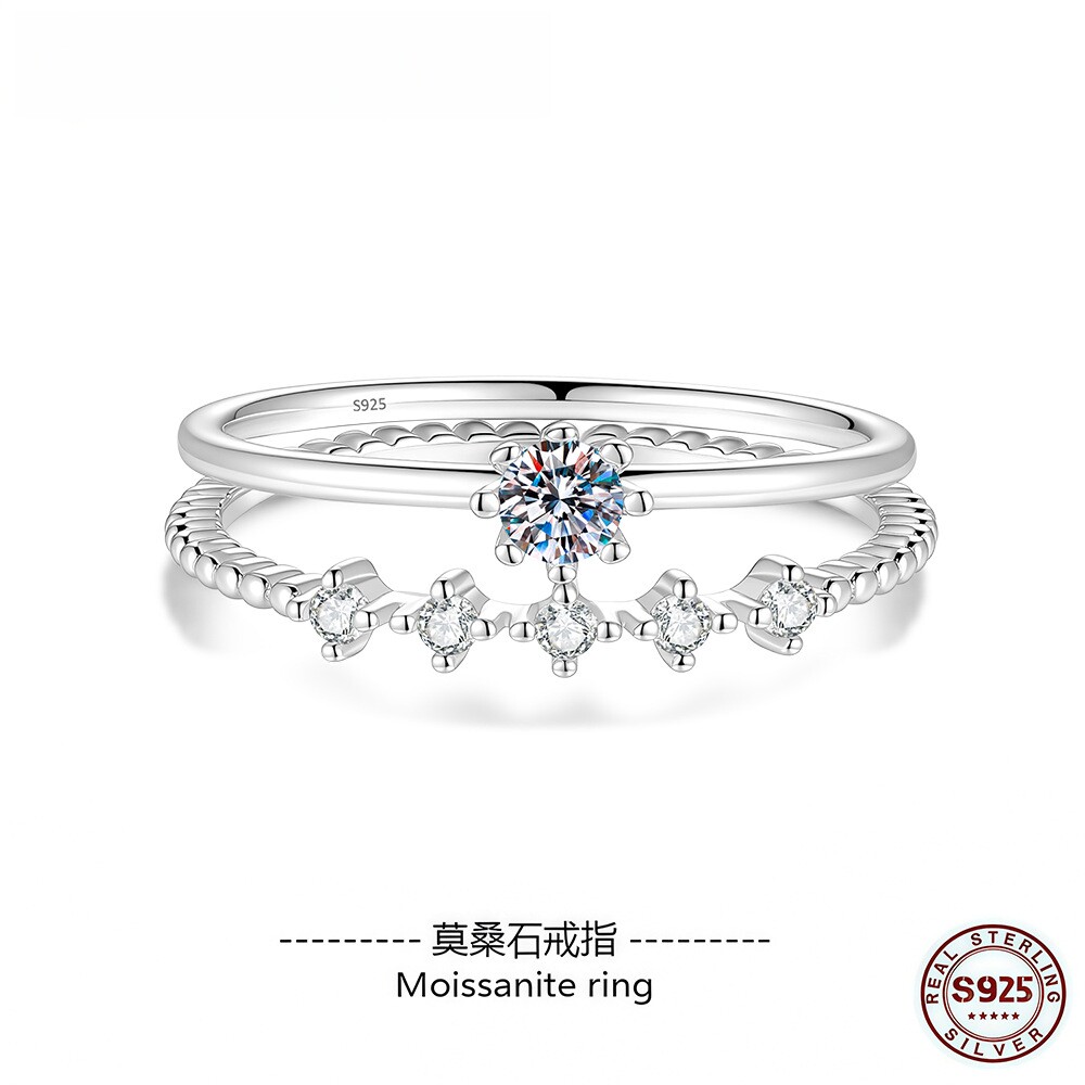 【Drctcy】莫桑石925纯银戒指双层二合一叠带钻戒ins风小众莫桑钻