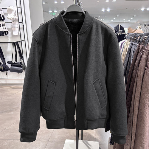 za obasov男装25冬装新款夹绒毛呢外套羊绒棉夹克上衣5070320800