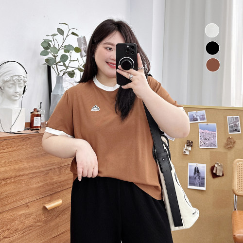 宛宛撞色包边简约短袖T恤