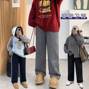 加绒加厚女胖mm松紧腰抽绳休闲运动裤 子胖mm束口卫裤 裤 宛宛家大码