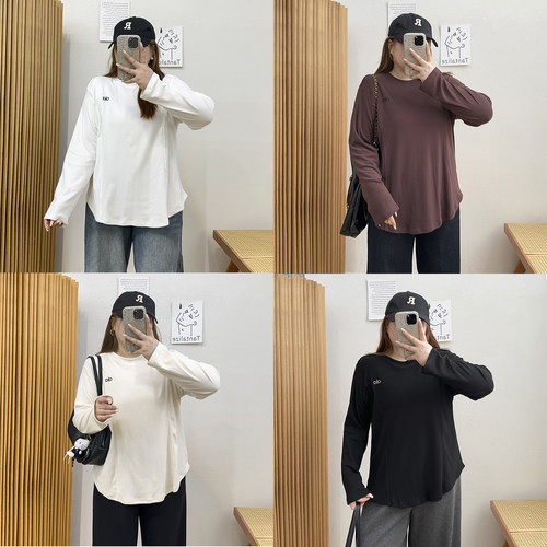 不规则圆领百搭宽松长袖T恤