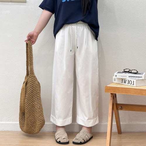 宛宛大码胖MM卷边哈伦裤女早秋新款高腰遮胯休闲裤宽松阔腿九分裤