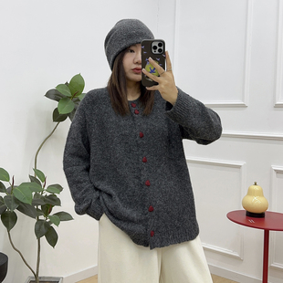 针织衫 宛宛大码 外套爱心扣女装 毛衣开衫 上衣 胖mm秋冬穿搭2025新款