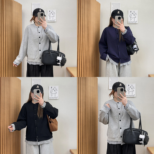 宛宛大码 上衣外套 假两件格子拼接卫衣女秋冬胖mm显瘦宽松休闲开衫