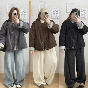 胖mm复古宽松圆领棉衣棉服保暖外套显瘦上衣 2025冬季 宛宛大码 女装
