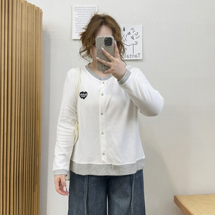 长袖 女装 休闲假两件上衣 胖mm正肩灰色t恤女2025秋冬新款 宛宛大码