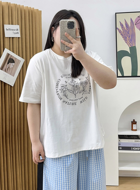 宛宛大码女装字母印花黑色短袖夏季新款胖mm宽松显瘦正肩t恤上衣