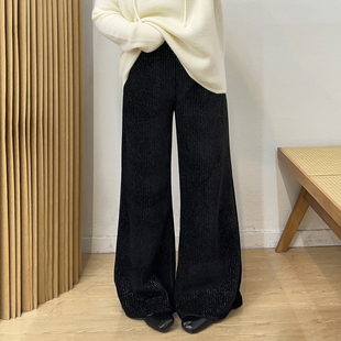 子垂感直筒长裤 女秋冬高腰休闲裤 胖mm保暖加厚银丝阔腿裤 宛宛大码