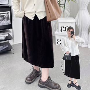 显瘦丝绒半身裙胖mm高腰a字直筒长裙子 2024春秋新款 宛宛大码 女装