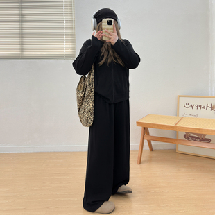 胖mm休闲上衣阔腿裤 宛宛大码 春秋季 松弛感连帽卫衣套装 两件套 女装