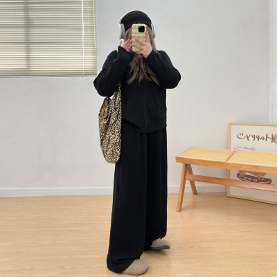 宛宛大码女装松弛感连帽卫衣套装春秋季胖mm休闲上衣阔腿裤两件套