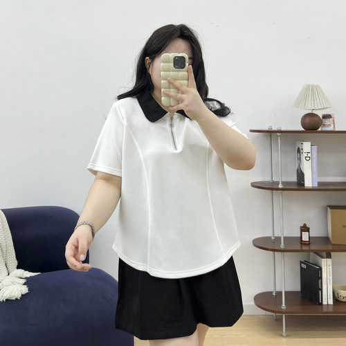 精致小翻领拉链休闲T恤上衣