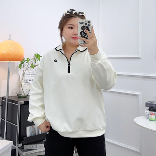 女装 卫衣女休闲薄款 早秋新款 胖mmPOLO领长袖 上衣 韩版 宛宛大码