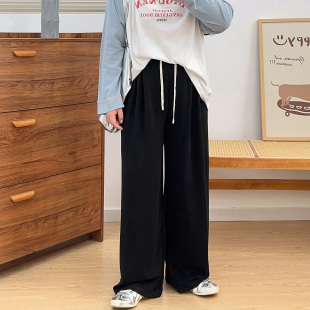 松紧腰透气凉感裤 宛宛大码 胖mm冰丝高腰显瘦阔腿裤 面膜裤 子 女夏季
