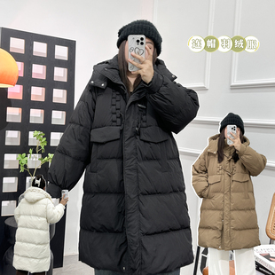 中长款 大码 保暖羽绒服女百搭胖MM白鸭绒休闲显瘦连帽外套 新款 冬季