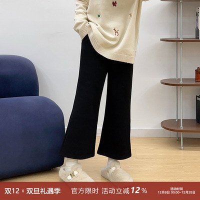 宛宛大码喇叭裤女胖mm高腰弹力显瘦冬加绒加厚微喇九分牛仔小个子