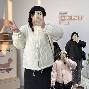 大码 2024胖mm高级感宽松棉衣外套ins 加绒加厚菱格羽绒棉服女冬季